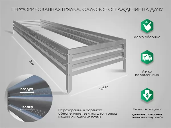 Комплект из 3 грядок для теплицы, длина 4 м
